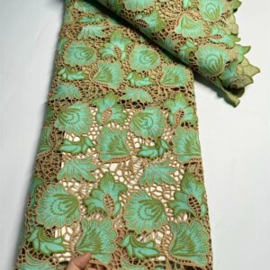 Green Nigerian Guipure Cord Lace Fabric 2024 Hight Quality African Water Soluble Lace Fabric For Women Evening Dress Material