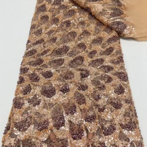 Gold Lace Fabric 5 Yards High Quality Luxury Handmade Beads Sequins Lace Fabric High Quality 2025 Sewing Wedding Dresses W698-1