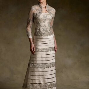 Vintage Mermaid/Trumpet Mother of the Bride Groom Dress Wedding Guests Evening Prom Satin and Lace Layer