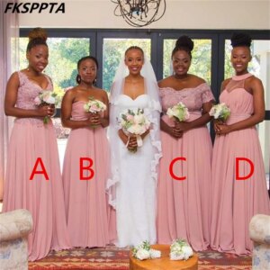 Custom Made Pink Long Bridesmaid Dresses 4 Styles A Line Sweetehart Chiffon Lace High Quality Maids Of Honor Gowns Wholesale