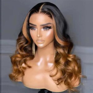 Long and soft Ombre brown wavy 5×5 silk base 22 inch adhesive free Je artificial hair wig with baby hair HD lace European hair p