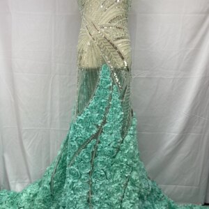 2025 Latest Elegant Best Quality Luxurious Sequins 3d mesh Lace With Beads fabric For Party Evening Dress
