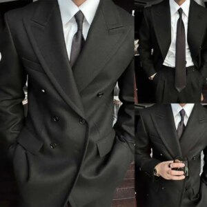 Men’s Overcoat Slim Fit Style Black Double Breasted Clothes Casual Jacket For Young Fashionable Men Formal Blazer Customized