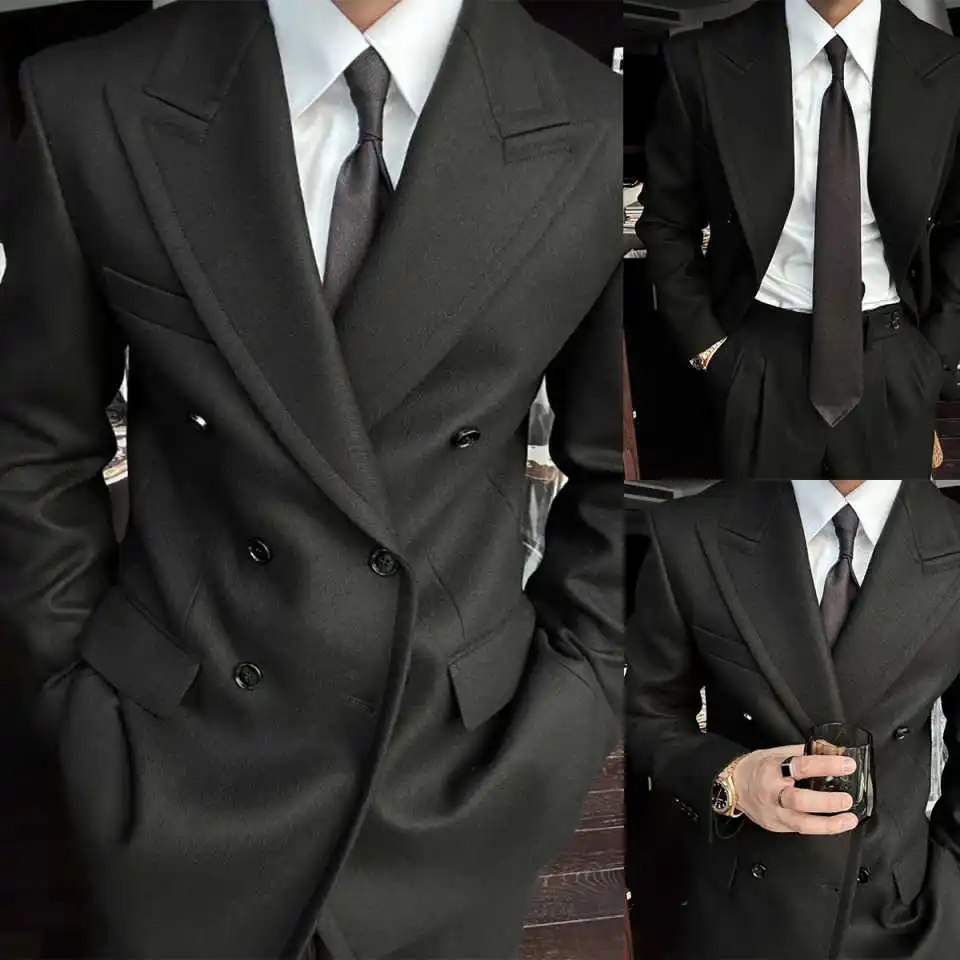 Men's Overcoat Slim Fit Style Black Double Breasted Clothes Casual Jacket For Young Fashionable Men Formal Blazer Customized
