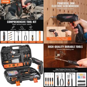 VEVOR Tool Kit 96 Pie Household Hand Tool Set Cordl Screwdriver Tool Case
