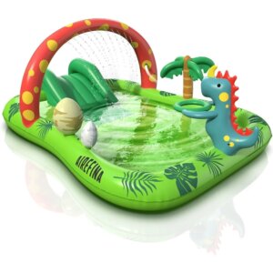 Inflatable Kids Pool, Dino Planet Inflatable Play Center Kiddie Pool with Water Slide, Ultra Thick 97″x76″x41″ Toddler Pool wit