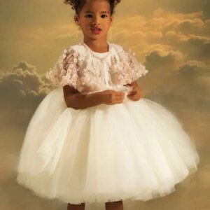 Luxury Ivory Flower Girl Dresses With Jacket Beading Ball Gown Children Birthday Party Gowns Tulle Kids First Communion Dress