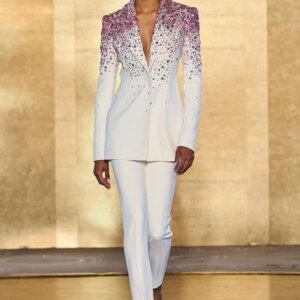 Fashion Tailored Women Suit 2 Pcs Blazer Elegant Office Wear Women One Button Peak Lapel Crystal Beading Rhinestone Customized