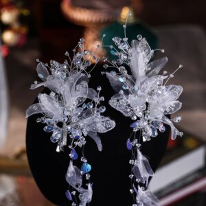 Bridal Headdress Korean Style Shiny Tassel Hairclips Super Mori Style Yarn Headdress Flower Side Clip Wedding Dress Accessories
