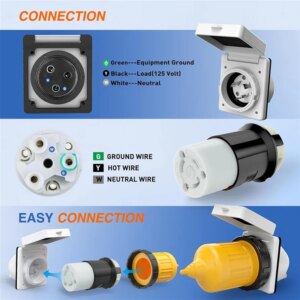 【Today-Only!】5X 30AMP RV Power Inlet Outlet Shore Power Kit W/Boot Cord Protector 125V NEMA L5-30P L5-30R Male Female Connector