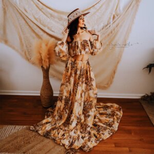 Don&Judy Boho Maternity Dress For Photoshoot Set Floral Photography Long Dresses Pregnant Women Wedding Birthday Party Event