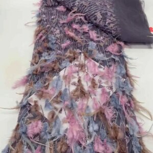 Luxurious 3D Feather Lace Fabric 2025 High Quality African Sequins Embroidery Lace French Beaded Tulle Lace Fabrics For Wedding