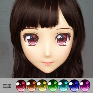 (Jiang05)Female Sweet Girl Resin Half Head Kigurumi Crossdress Cosplay Japanese Anime Role Lolita Doll Mask With Eyes And Wig