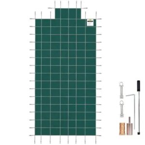 20x40ft Rectangle Inground Pool Safety Cover – Green Mesh with Solid Steps for Winter
