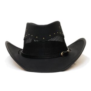 Simple black belt made old leather men’s and women’s big-brimmed cowboy hats sunblock, sunshade waterproof warm top