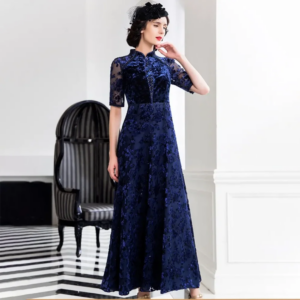 Vintage Mother of the Bride Dresses Royal Blue Lace Half Sleeve Appliques Sequins Beads Mothers Formal Dress
