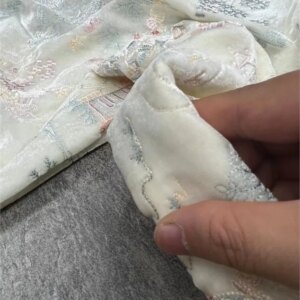 New cream-colored heavy-duty embroidered silk velvet fabric for high-end custom-made clothing