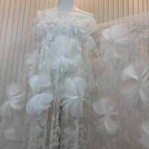 2025 Latest High Quality Lace African Nigerian With Sequins Tulle Sewing Lace Fabrics Flower Embroidery Dresses Beaded 5Yards