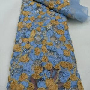 3D Flower Sequence Lace Net Nigerian Fabric With Beads Embroidered Lace Fabric African Beaded Lace Fabric For Sewing KB4738