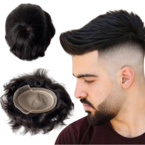 Brazilian Virgin Human Hair Replacement #1B Black Straight 8×10 Toupee Silk Base Front Lace Unit for White Men