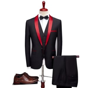 Fashion Men’s Leisure Business Office Three Piece wedding party dress Slim Fit Set