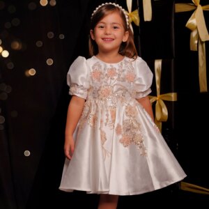 Dreamy Vow Luxury Off White Flower Girl Dress Dubai Beading Sequined Princess Gown for Kids Wedding Birthday Party Pageant J085