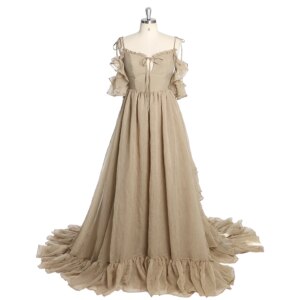 Ruffle Strap Maternity Maxi Dress with Flowing Train Side Slit Custom Color Pregnancy Photoshoot Baby Shower Gown YEWEN YW230506