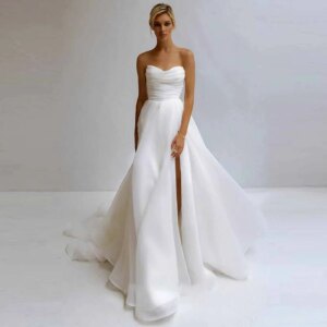 2025 Wedding Party Dresses Classy Tulle A-line Hall Wedding Dress White Sweetheart Pleat Ruched Front Split Tailing Wedding Gown