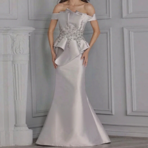 Latest Off Shoulder Satin Groom of the Bridal Dress Women Elegant Mermaid Guest Wedding Dresses Sleeveless Maxi Gowns Customized