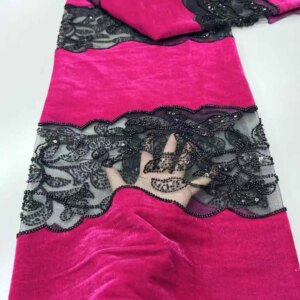 Luxury African Lace Fabric 2025 High Quality Sequins Beads Lace Fabrics For Nigerian Wedding French Velvet Lace Fabric-ZX