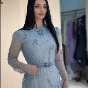 FATAPAESE Customized Fully Crystal Bead fish-scale shaped Dangling Beads Gown Long Sleeve Floor-length Formal Party Maxi Dress