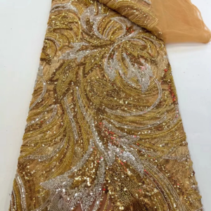 High-end Heavy Beaded Fabric, Latest African Luxury Sequins Groom Embroidery,French Tulle Lace Fabric for Sewing