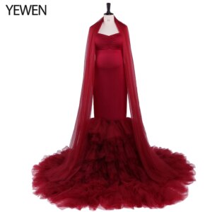 Burgundy Maternity Mermaid Dress Strapless Evening Gown Photo Shoot Pregnancy Dress Elegant Party Night Outfit