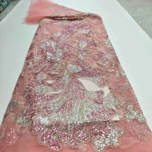Africa Nigerian Beaded French Mesh Lace With Sequins High Quality 2025 Embroidery Lace Sequins Lace For Wedding Dresses Women