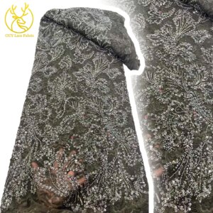 French Sequin Mesh Lace Fabric 2025 High Quality African Mesh Beaded Lace Fabric Nigeria Embroidery Tulle Party Lace Fabrics