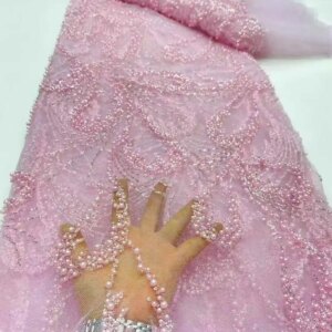 2025 African French Nigerian High End Tulle Lace Fabric With Beads Sequins Mesh for Embroidery Wedding Party Bride Sewing Dress