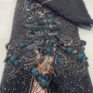 High Quality Elegant French Mesh Embroidery Tulle 3D Flower Fabric African Nigerian Lace Fabric for Wedding Party Dress -ST