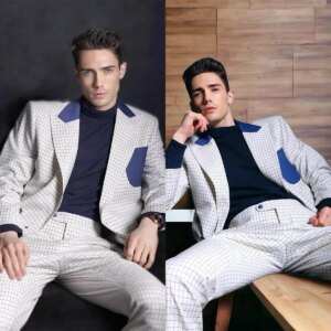 Modern Plaid Wedding Suits For Groom Peak Lapel Single Breasted Tuxedos 2 Pcs Jacket Pants Business Party Prom Customized
