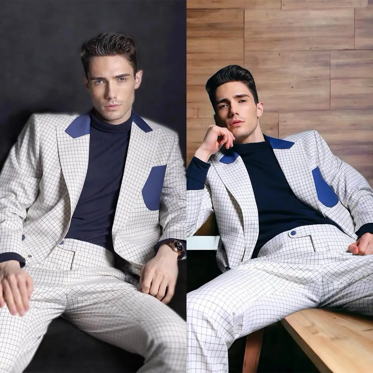 Modern Plaid Wedding Suits For Groom Peak Lapel Single Breasted Tuxedos 2 Pcs Jacket Pants Business Party Prom Customized