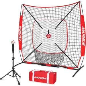 6’X6′ Baseball Softball Practice NetPitching Net Batting Net with Batting Tee Bonus Strike Zone Target and Bow Frame for Hittin