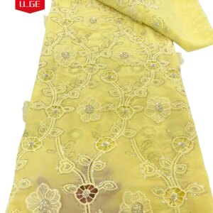 2025 Latest Delicate Best Quality Soft Laser Embroidered Cotton Lace With Stones fabric For Party Evening Dresses U_Ge1398
