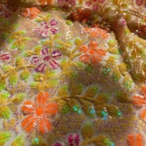 5 Yards Mesh Multi-Color Sequined Flower Embroidered Cloth Dress Wedding Fabric