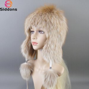 Luxury Women Natural Fox Fur Hat Real Fur Beanies Cap Knitted Hats Russian Brand Fashion Winter Warm Lady Cap Silver Fox Fur Hat