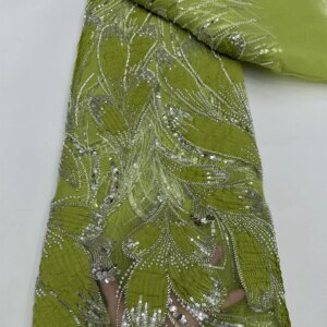 Delicate Soft Mesh Lace Fabric – Best Quality Elegant Sequined with Stones For Party Evening Dresses Handmade Sewing 5 Yards