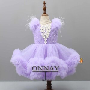 Customized Cute Lilac Feather Flower Girl Dress for Baby Tiered Scoop Pageant Communion Robe De Demoiselle for Girls