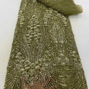 African French Beaded Lace Fabric 2025 High Quality Lace Embroidered Nigerian Sequins Tulle Lace 5 Yards For Sew Party Dress.