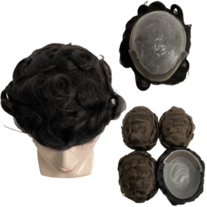 6 Inches Brazilian Virgin Human Hair Replacement #1b Black Color 32mm Wave BIO 8×10 Swiss Lace Front with Knots PU Toupee