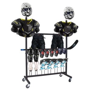 Custom Store Floor Sports Equipment Rugby Helmet Ice Hockey Stick Shoes Wear Gloves Metal Drying Storage Rack Display Stand