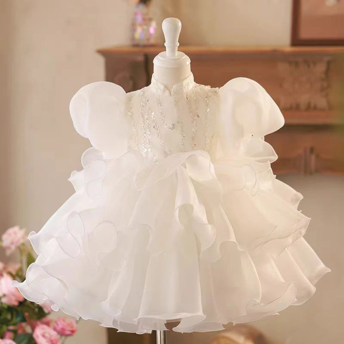 Dreamy Vow Graceful White Girl Dress Bowed for Kids 1st Toddler Birthday Party Holiday Princess Knee Length Ball Gown J753