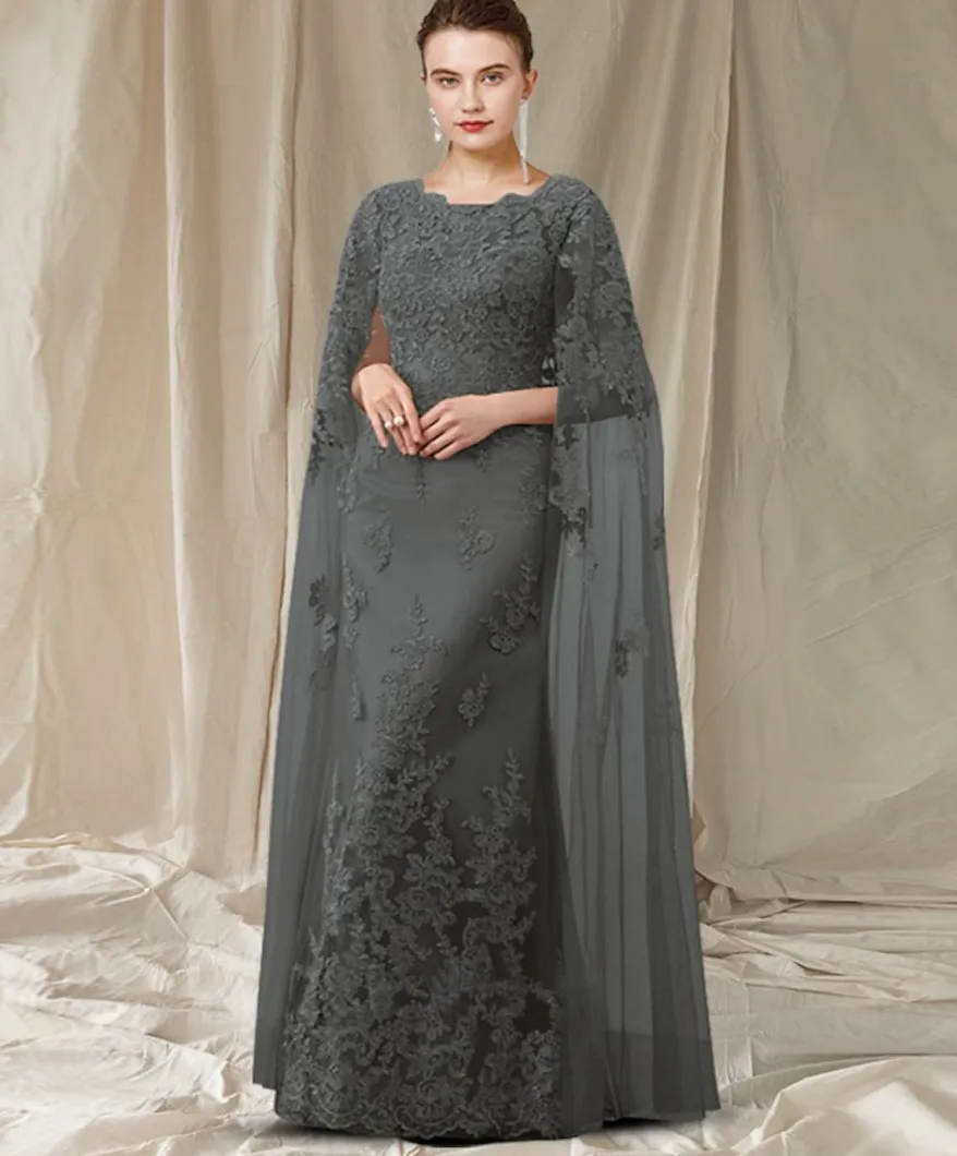 Classic Mother of the Bride Dress Cap Sleeves 2025 Jewel Floor Length Chiffon Lace Appliques Guest Party Gowns Robe De Soiree